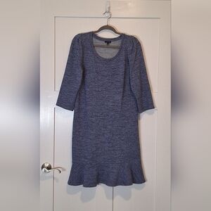 Talbots French Terry Flounce Hem Shift Dress Heathered Blue Size Large Stretch